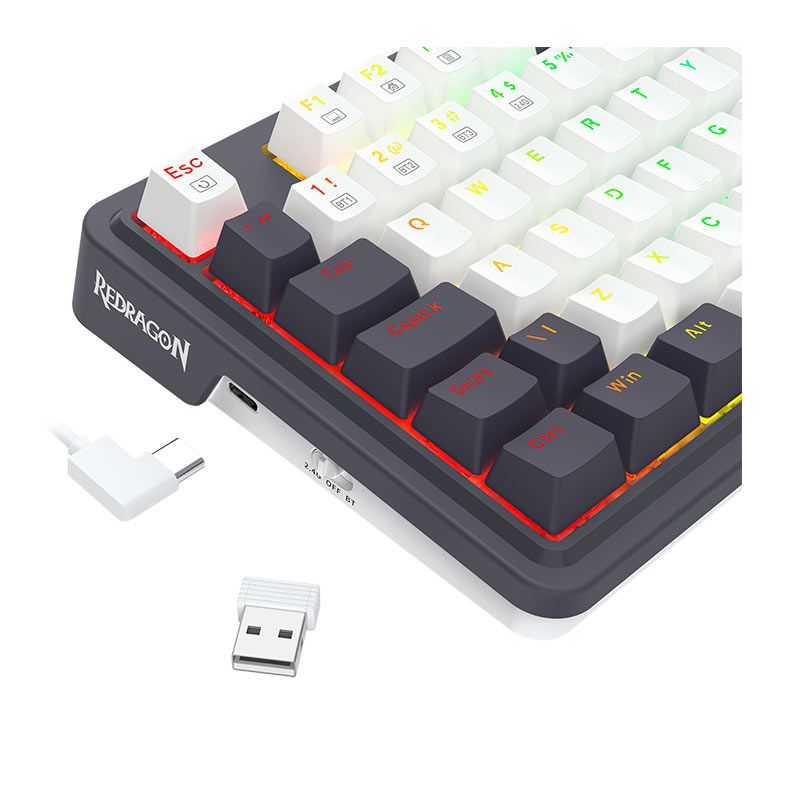 Teclado Mecanico Redragon Ucal Pro, 75%, RGB, ABNT2, Switch Brown, Tri-Mode, Preto e Branco, K673WB-RGB-PRO-PT-BROWN