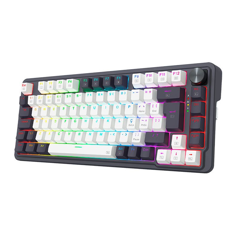 Teclado Mecanico Redragon Ucal Pro, 75%, RGB, ABNT2, Switch Brown, Tri-Mode, Preto e Branco, K673WB-RGB-PRO-PT-BROWN