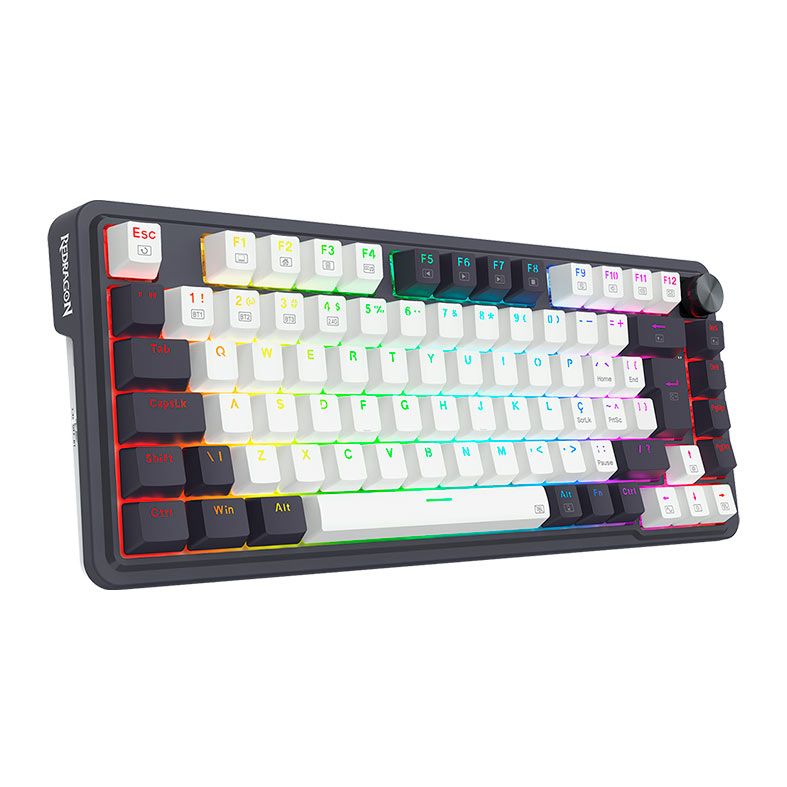 Teclado Mecanico Redragon Ucal Pro, 75%, RGB, ABNT2, Switch Brown, Tri-Mode, Preto e Branco, K673WB-RGB-PRO-PT-BROWN