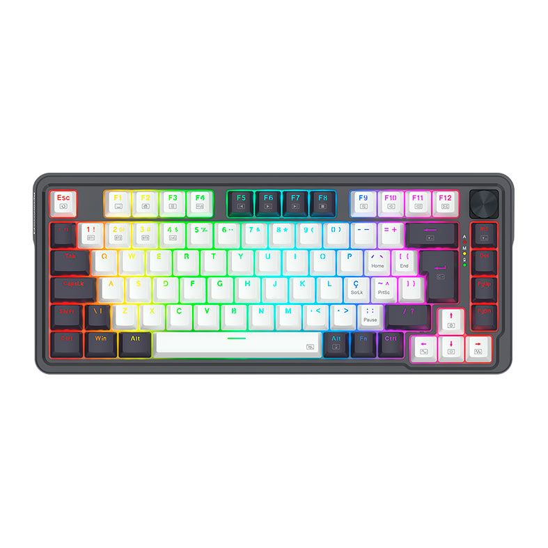 Teclado Mecanico Redragon Ucal Pro, 75%, RGB, ABNT2, Switch Brown, Tri-Mode, Preto e Branco, K673WB-RGB-PRO-PT-BROWN