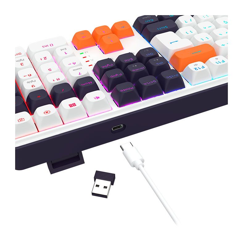 Teclado Mecanico Redragon Wyvern Pro, RGB, Switch Mambo Linear, Branco, Preto e Laranja, K689WBO-RGB-PRO-PT