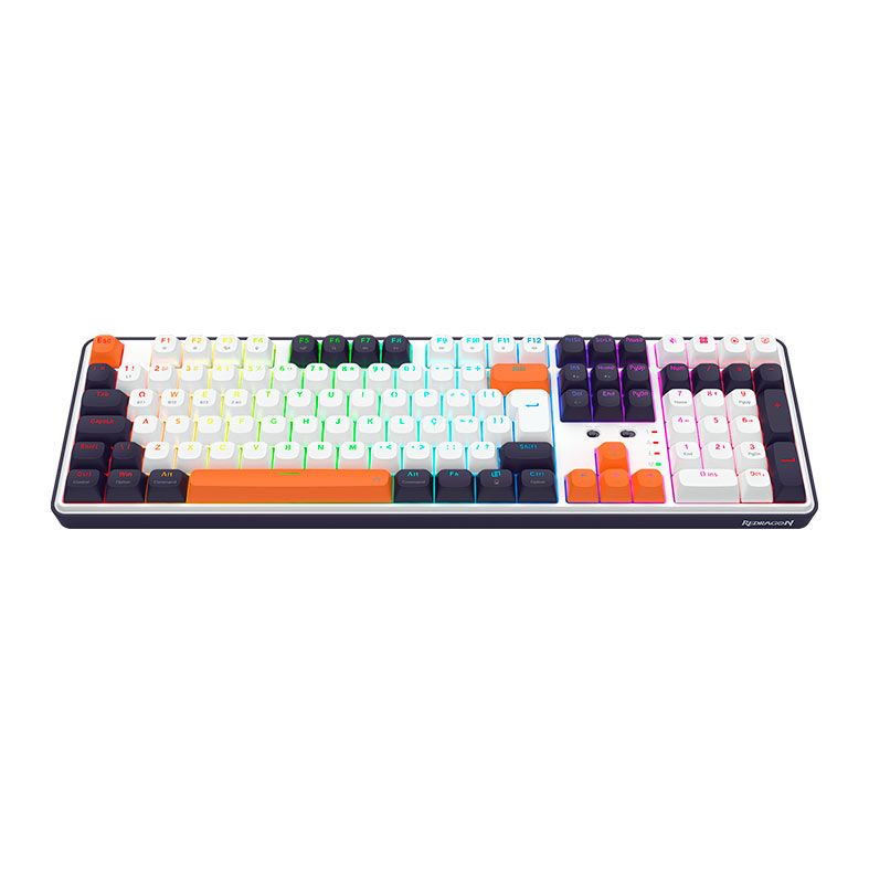 Teclado Mecanico Redragon Wyvern Pro, RGB, Switch Mambo Linear, Branco, Preto e Laranja, K689WBO-RGB-PRO-PT