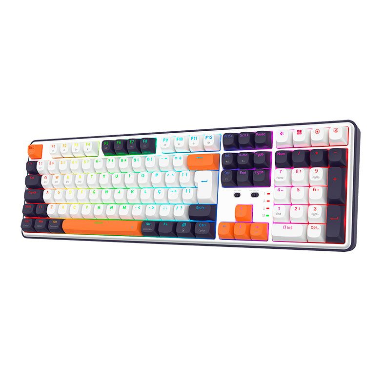 Teclado Mecanico Redragon Wyvern Pro, RGB, Switch Mambo Linear, Branco, Preto e Laranja, K689WBO-RGB-PRO-PT