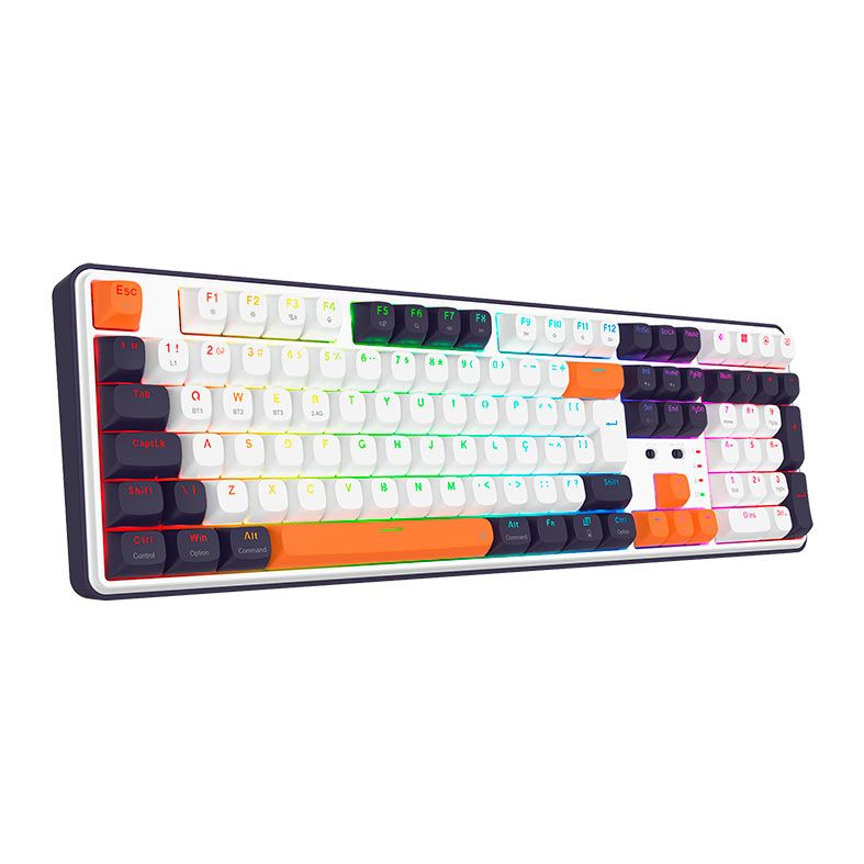 Teclado Mecanico Redragon Wyvern Pro, RGB, Switch Mambo Linear, Branco, Preto e Laranja, K689WBO-RGB-PRO-PT
