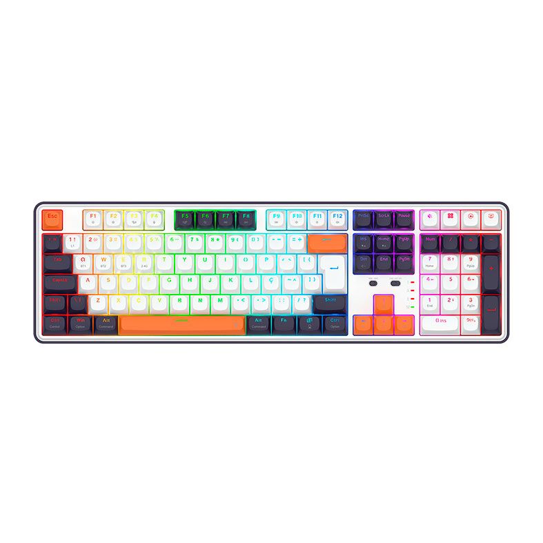 Teclado Mecanico Redragon Wyvern Pro, RGB, Switch Mambo Linear, Branco, Preto e Laranja, K689WBO-RGB-PRO-PT