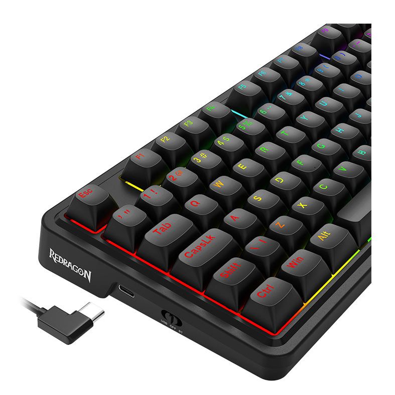 Teclado Mecanico Redragon Finke, 75%, RGB, ABNT2, Switch Chant Linear, USB-C/Bluetooth, Preto, K715B-PT
