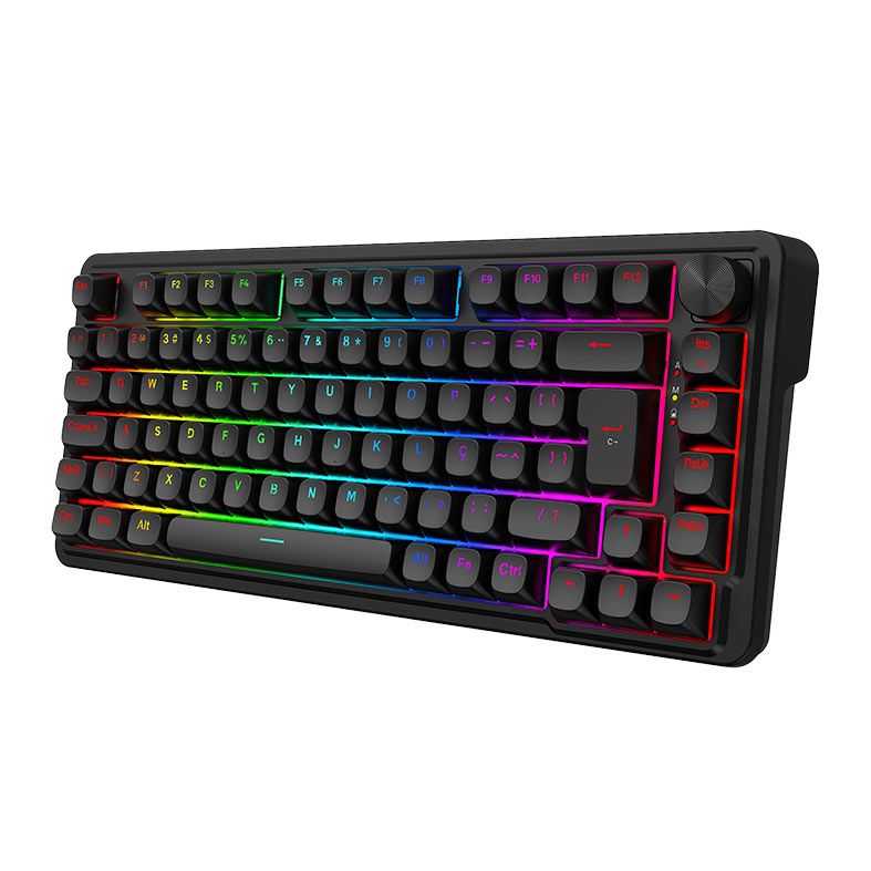 Teclado Mecanico Redragon Finke, 75%, RGB, ABNT2, Switch Chant Linear, USB-C/Bluetooth, Preto, K715B-PT