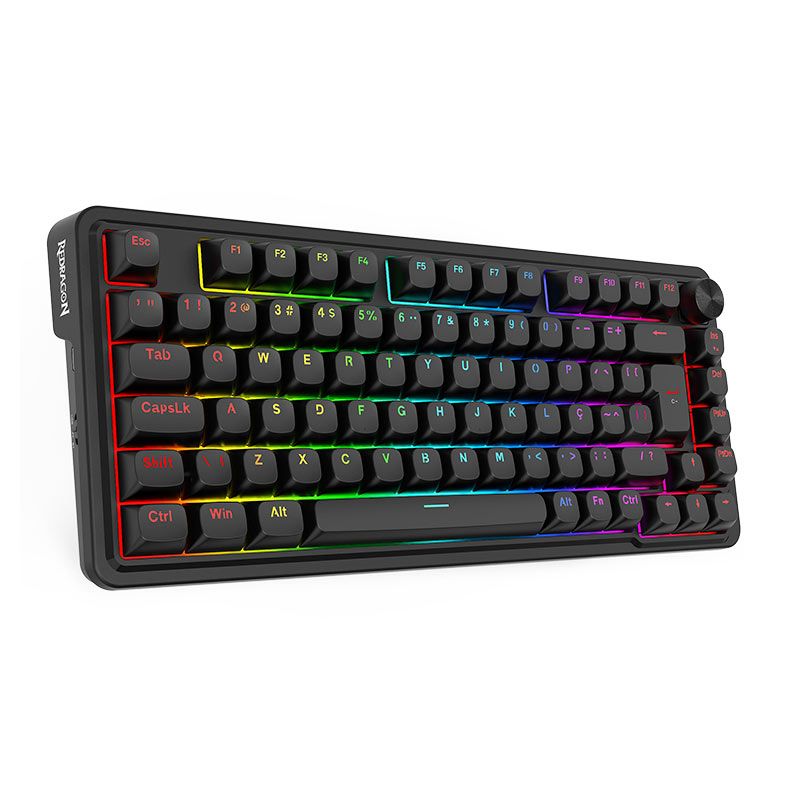 Teclado Mecanico Redragon Finke, 75%, RGB, ABNT2, Switch Chant Linear, USB-C/Bluetooth, Preto, K715B-PT