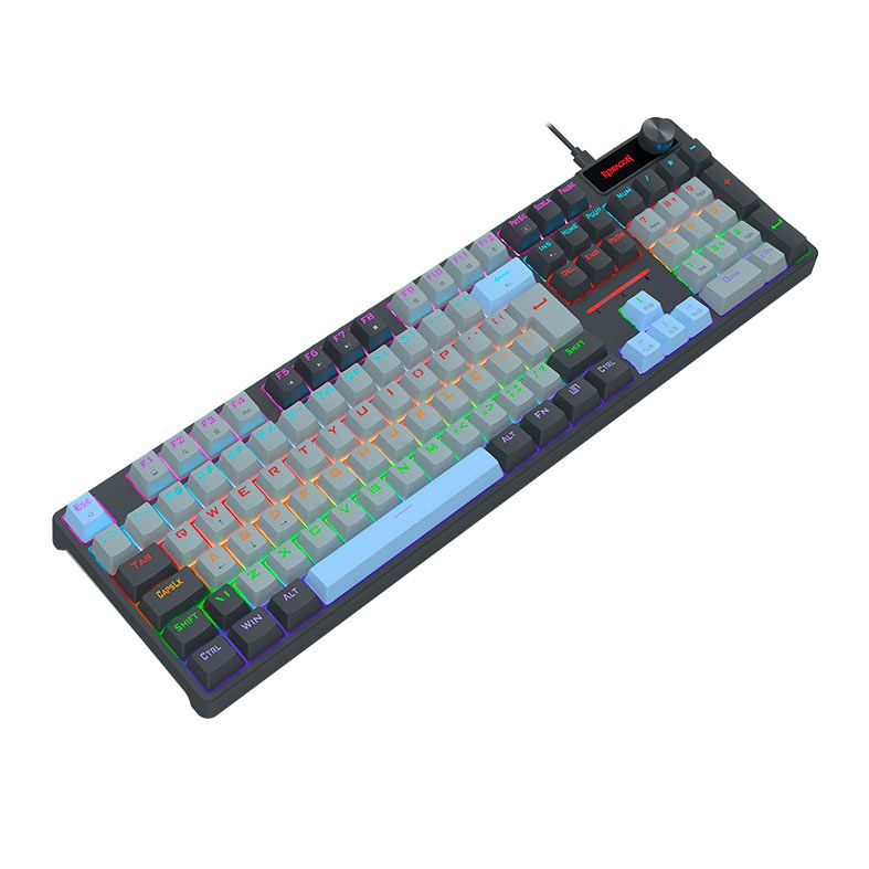 Teclado Mecanico Redragon Caesura, Rainbow, ABNT2, Switch Marrom, Cinza/Branco/Azul, K718GB-R