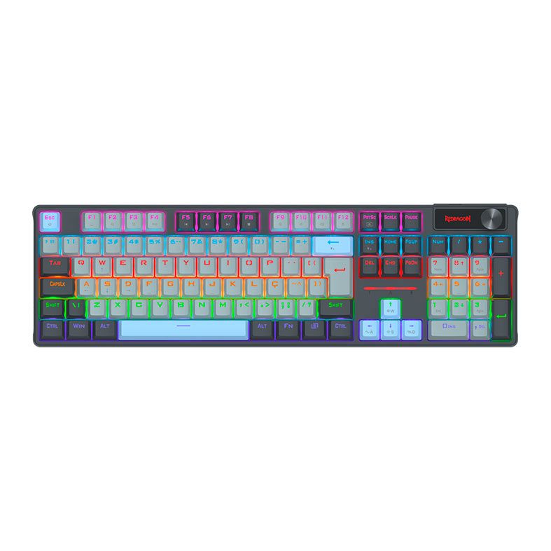 Teclado Mecanico Redragon Caesura, Rainbow, ABNT2, Switch Marrom, Cinza/Branco/Azul, K718GB-R