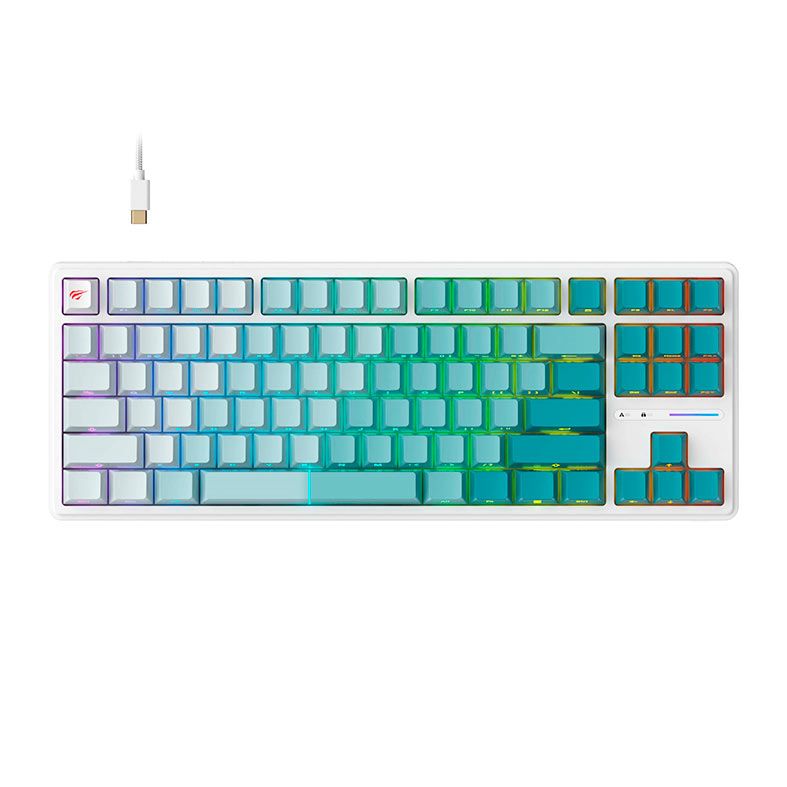 Teclado Mecanico Havit KB901L, RGB, Switch Hot-Swap, Branco e Verde, KB901L