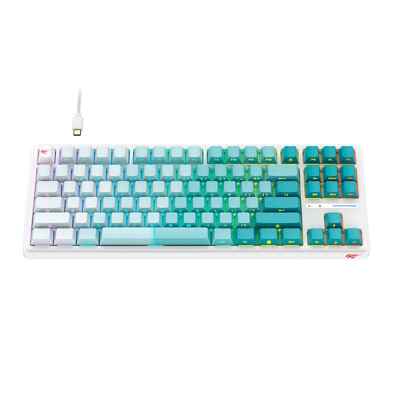 Teclado Mecanico Havit KB901L, RGB, Switch Hot-Swap, Branco e Verde, KB901L