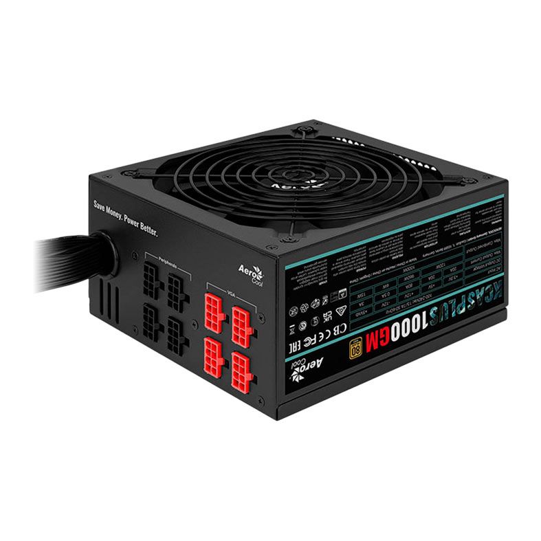 Fonte Aerocool Kcas Plus 1000GM, 1000W, Semi-Modular, 80 Plus Gold, Preto, KCAS-PLUS-1000GM
