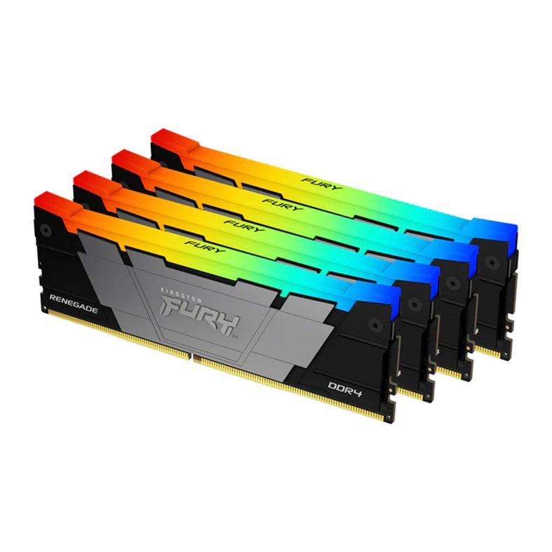 Memoria Kingston Fury Renegade, RGB, 128GB (4x32GB), DDR4, 3600MHz, C18, Prata e Preto, KF436C18RB2AK4-128