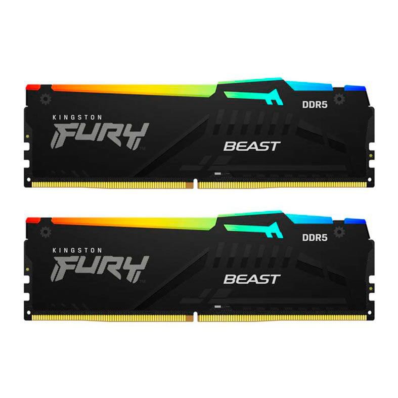 Memoria Kingston Fury Beast, RGB, 32GB (2x16GB), DDR5, 5200MHz, C40, Preto, KF552C40BBAK2-32
