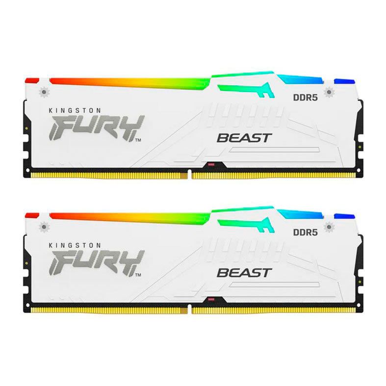 Memoria Kingston Fury Beast, RGB, 32GB (2x16GB), DDR5, 5200MHz, C40, Branco, KF552C40BWAK2-32