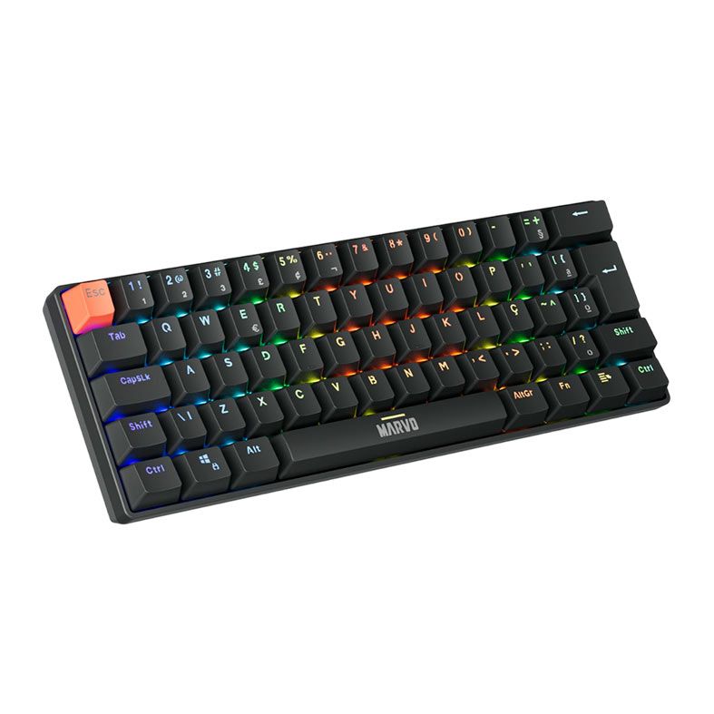 Teclado Mecanico Marvo Saber 61, RGB, ABNT2, Switch Vermelho, Preto, KG933G-BK