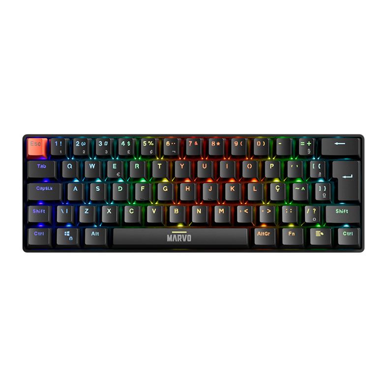 Teclado Mecanico Marvo Saber 61, RGB, ABNT2, Switch Vermelho, Preto, KG933G-BK