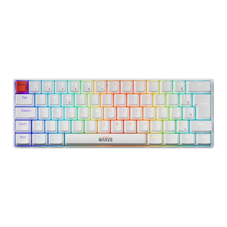 Teclado Mecanico Marvo Saber 61, RGB, ABNT2, Switch Vermelho, Branco, KG933G-WH