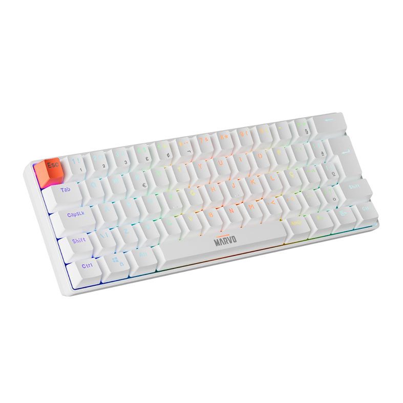 Teclado Mecanico Marvo Saber 61, RGB, ABNT2, Switch Vermelho, Branco, KG933G-WH