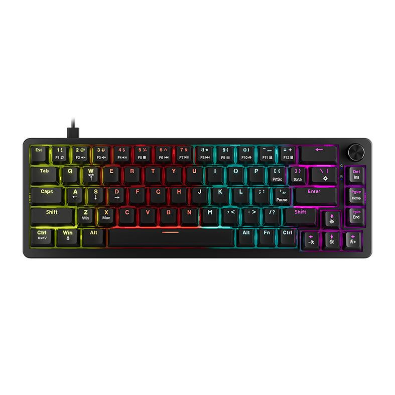 Teclado Mecanico Marvo Arma 67, Rainbow, Switch TNT Peach Linear, Preto, KG935