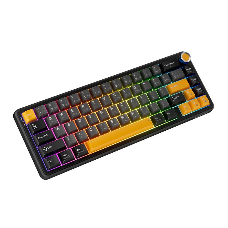 Teclado Mecanico Marvo Titan 65, RGB, Switch Banana Crystal, Tri-Mode, Cinza e Amarelo, KG984W