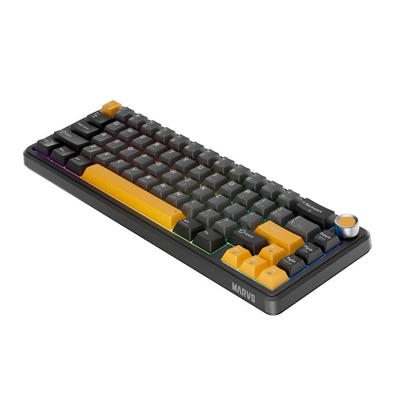Teclado Mecanico Marvo Titan 65, RGB, Switch Banana Crystal, Tri-Mode, Cinza e Amarelo, KG984W