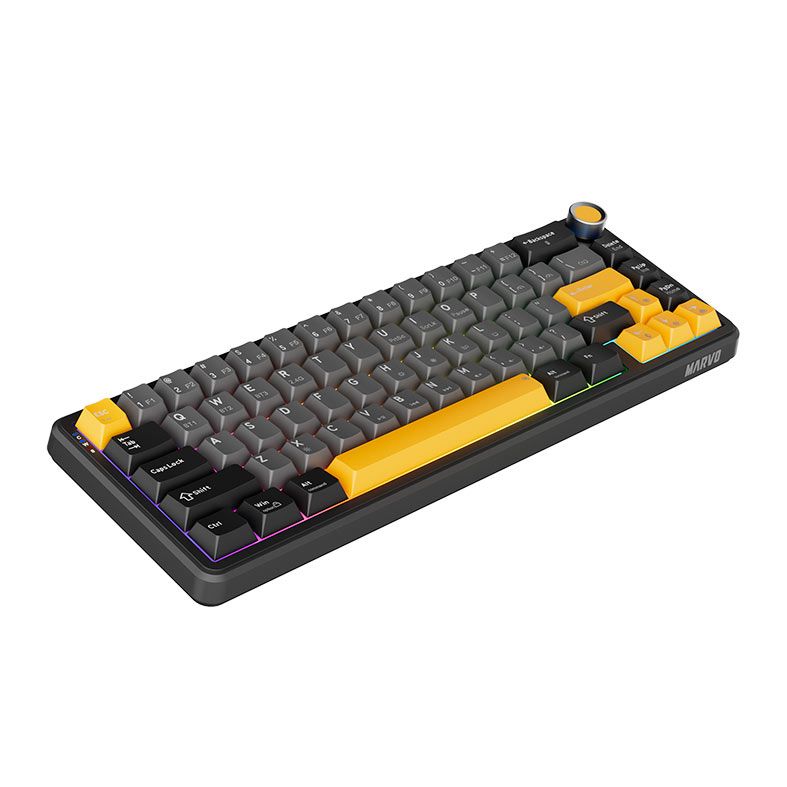 Teclado Mecanico Marvo Titan 65, RGB, Switch Banana Crystal, Tri-Mode, Cinza e Amarelo, KG984W