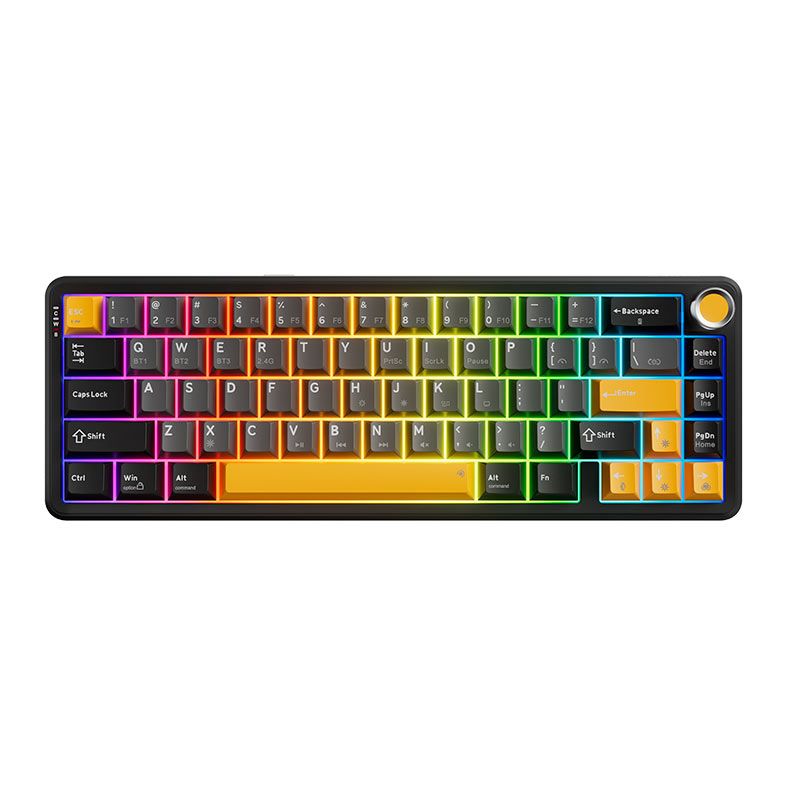 Teclado Mecanico Marvo Titan 65, RGB, Switch Banana Crystal, Tri-Mode, Cinza e Amarelo, KG984W