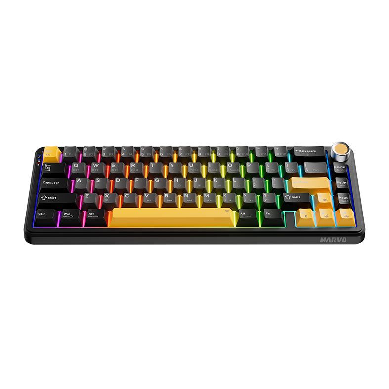 Teclado Mecanico Marvo Titan 65, RGB, Switch Banana Crystal, Tri-Mode, Cinza e Amarelo, KG984W