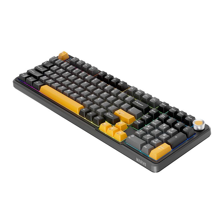 OPENBOX Teclado Mecanico Marvo Titan 98, RGB, Switch Banana Crystal, Tri-Mode, Cinza e Amarelo, KG986W