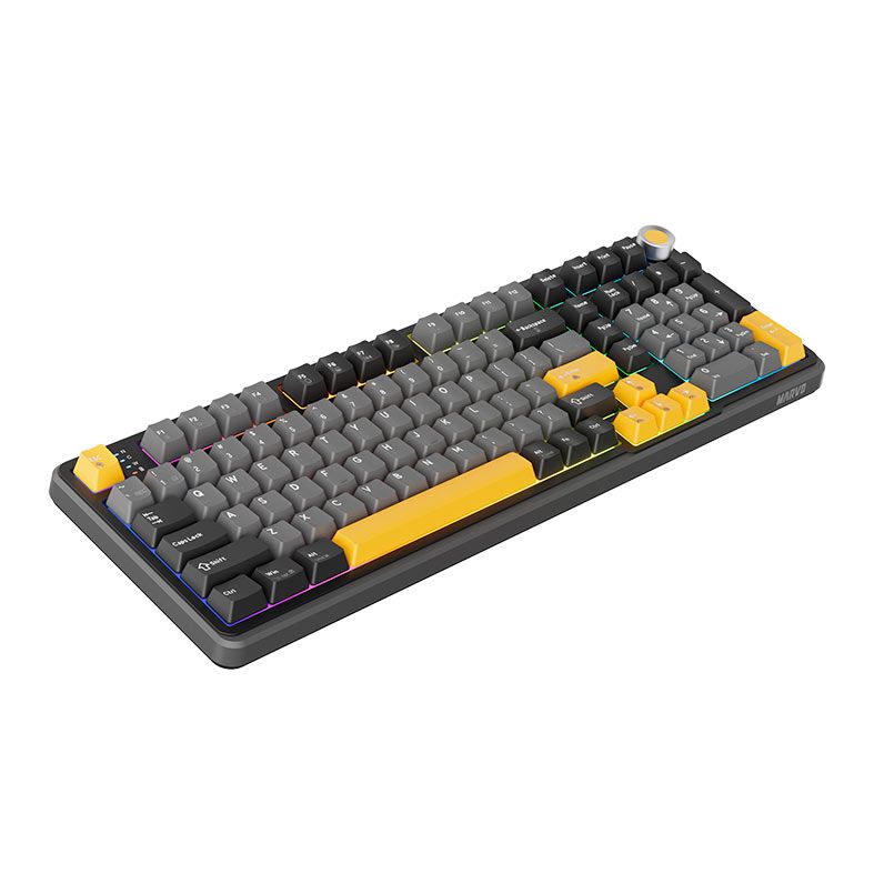 OPENBOX Teclado Mecanico Marvo Titan 98, RGB, Switch Banana Crystal, Tri-Mode, Cinza e Amarelo, KG986W