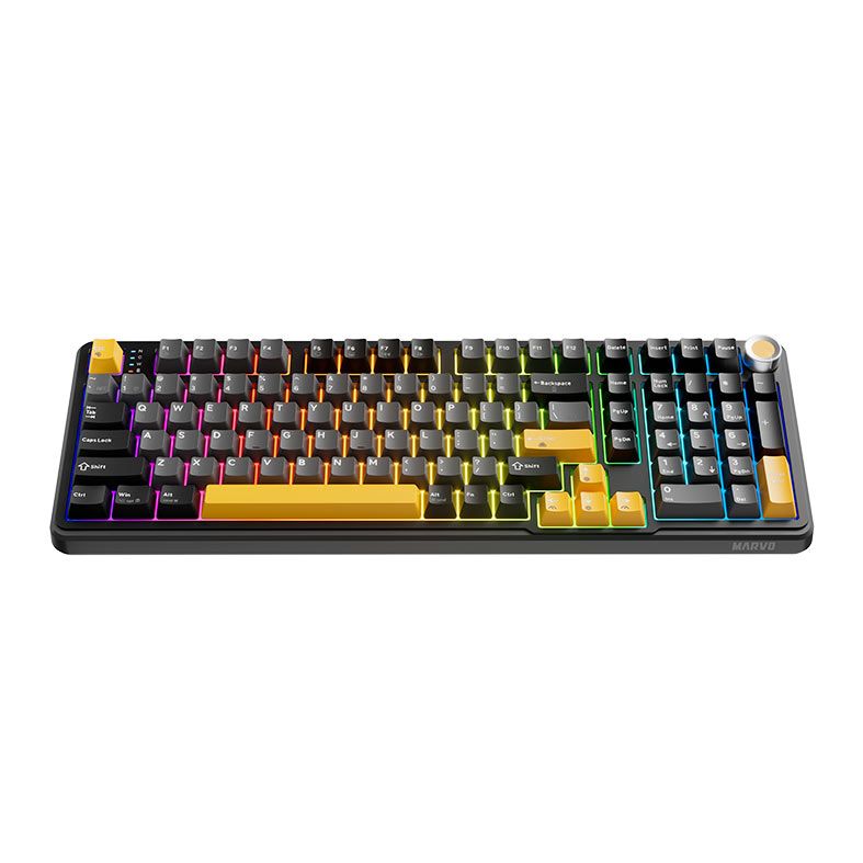 OPENBOX Teclado Mecanico Marvo Titan 98, RGB, Switch Banana Crystal, Tri-Mode, Cinza e Amarelo, KG986W