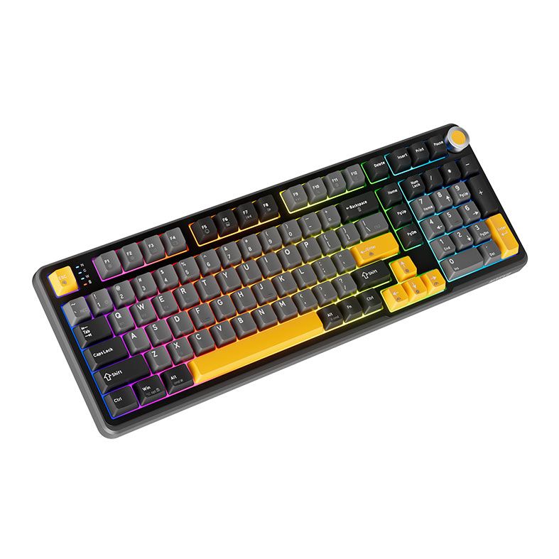 OPENBOX Teclado Mecanico Marvo Titan 98, RGB, Switch Banana Crystal, Tri-Mode, Cinza e Amarelo, KG986W