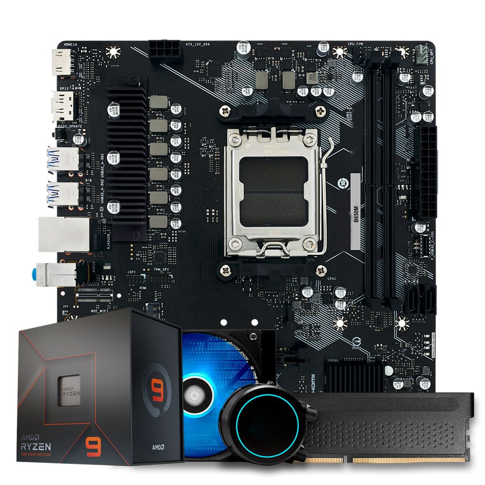 Pichau Kit upgrade, AMD Ryzen 9 7900, B650M, 16GB DDR5, Water Cooler