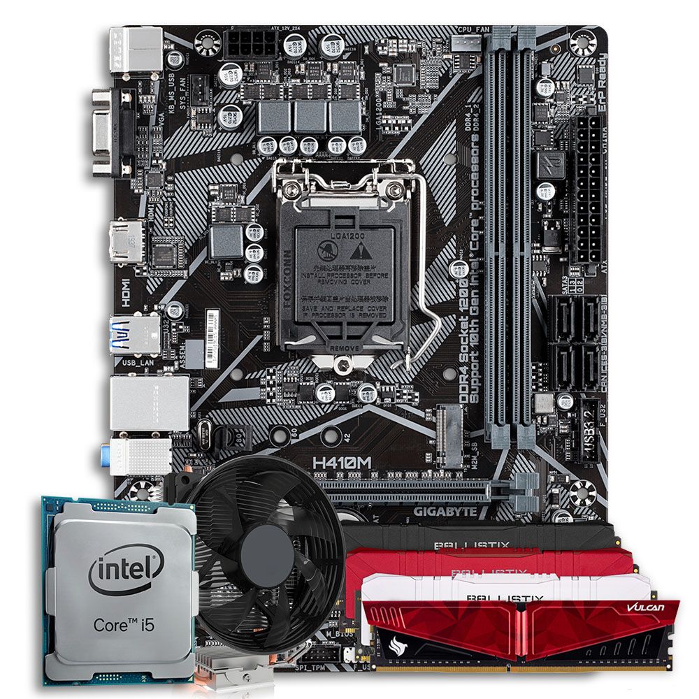 Pichau Kit Upgrade, Intel i5-10400F, Gigabyte H410M, 8GB DDR4 3000MHz, Cooler T20