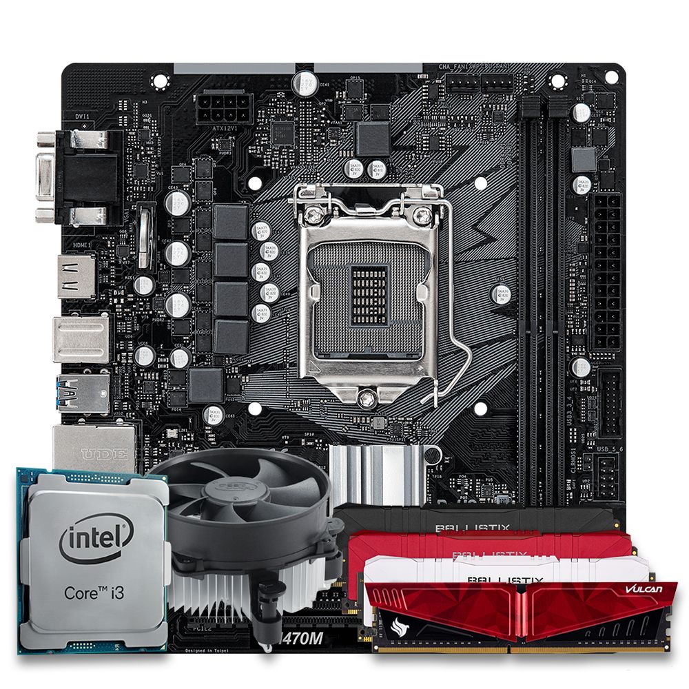 Pichau Kit Upgrade, Intel i3-10100, H470M DDR4, 8GB DDR4, Cooler