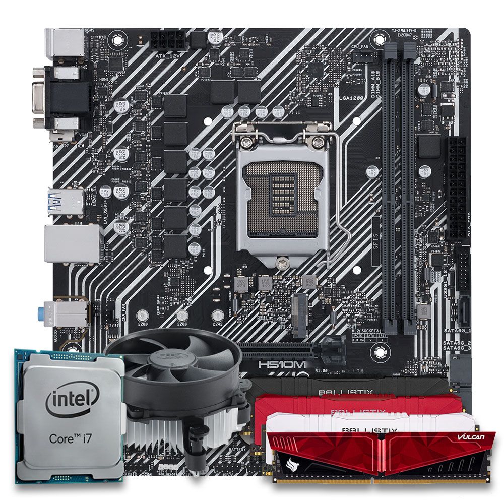 Pichau Kit Upgrade, Intel i7-10700, H510M, 16GB DDR4, Cooler
