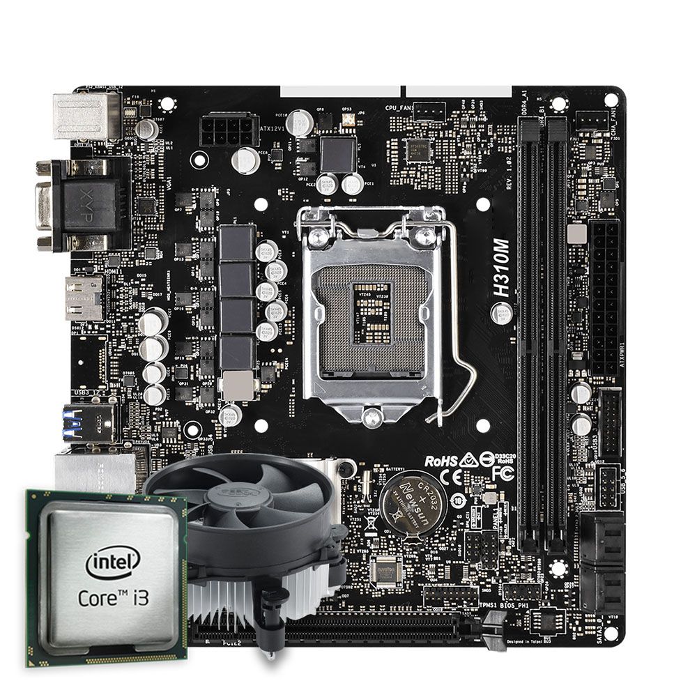 Kit Upgrade Pichau, Intel Core I3-8100, H310M DDR4, Cooler