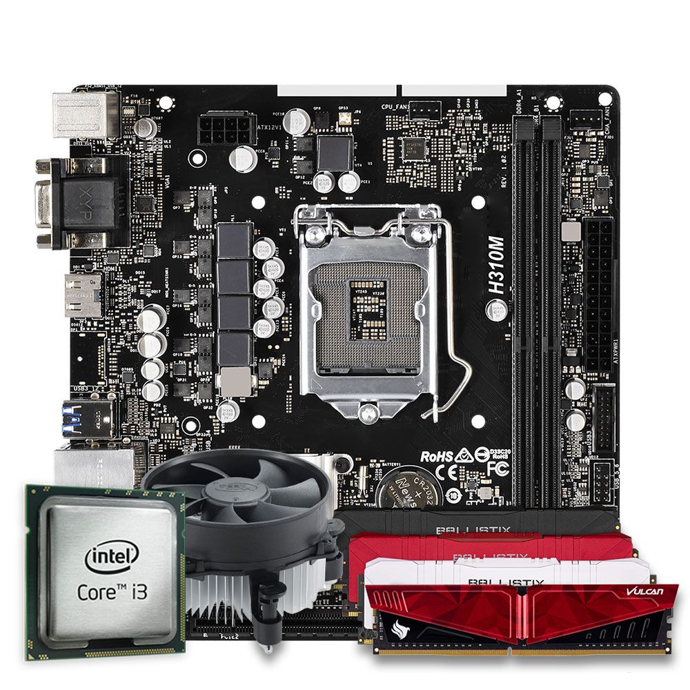Kit Upgrade Pichau, Intel Core I3-8100, H310M DDR4, 8GB, Cooler