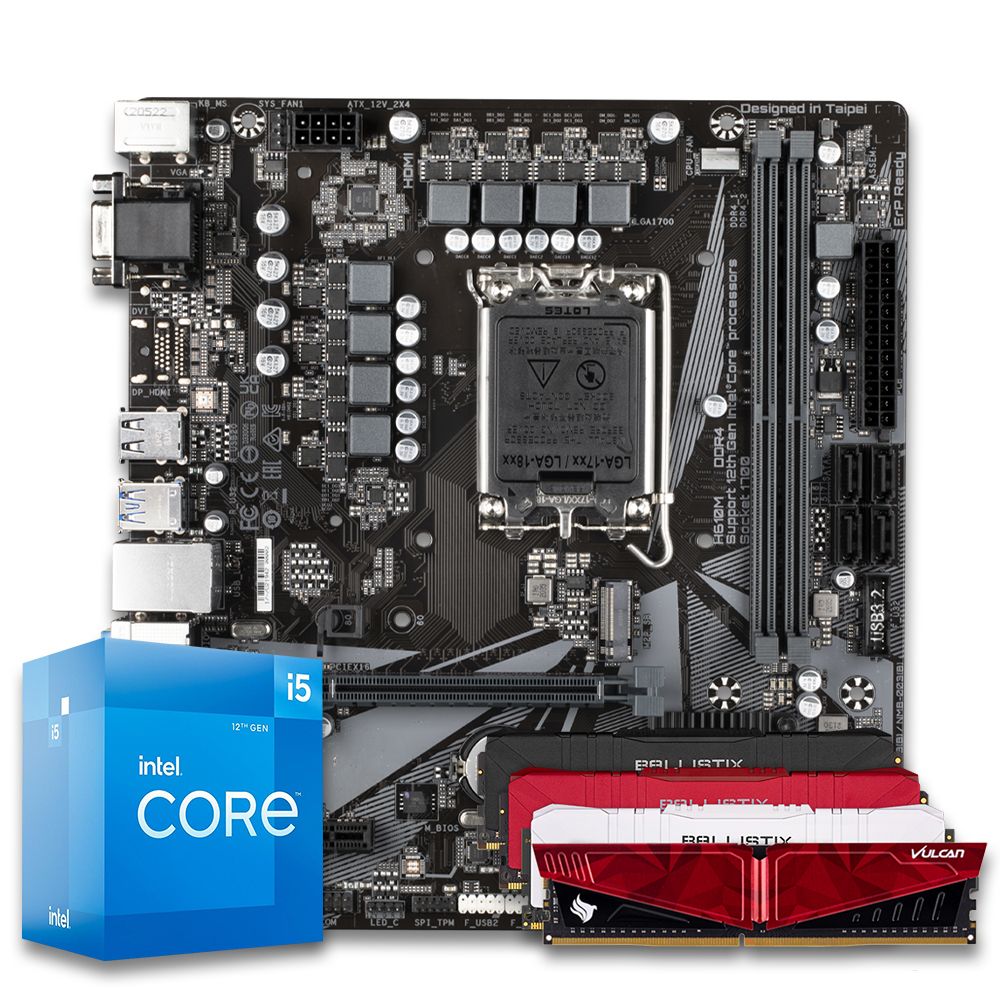 Pichau Kit upgrade, Intel i5-12400F, H610M DDR4, 8GB