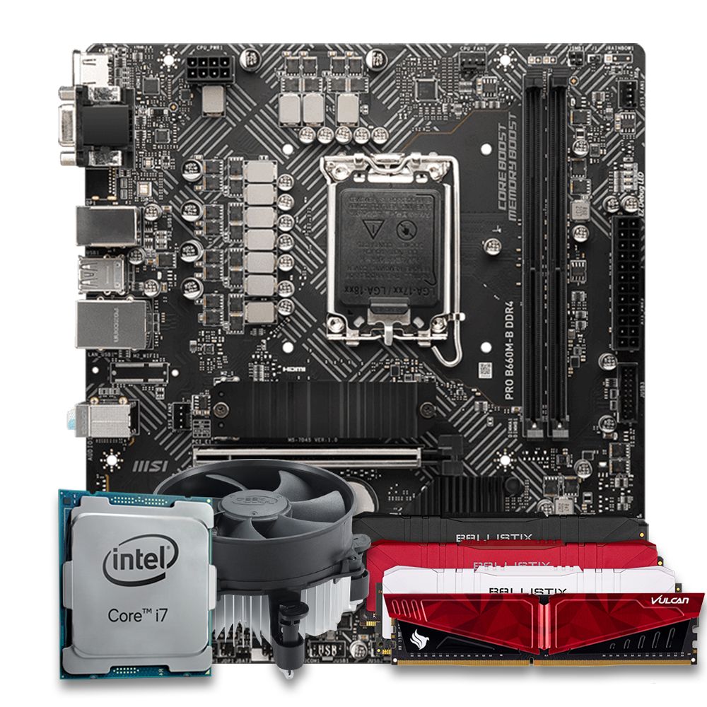 Pichau Kit upgrade, Intel i7-12700F, B660M DDR4, 8GB DDR4, Cooler