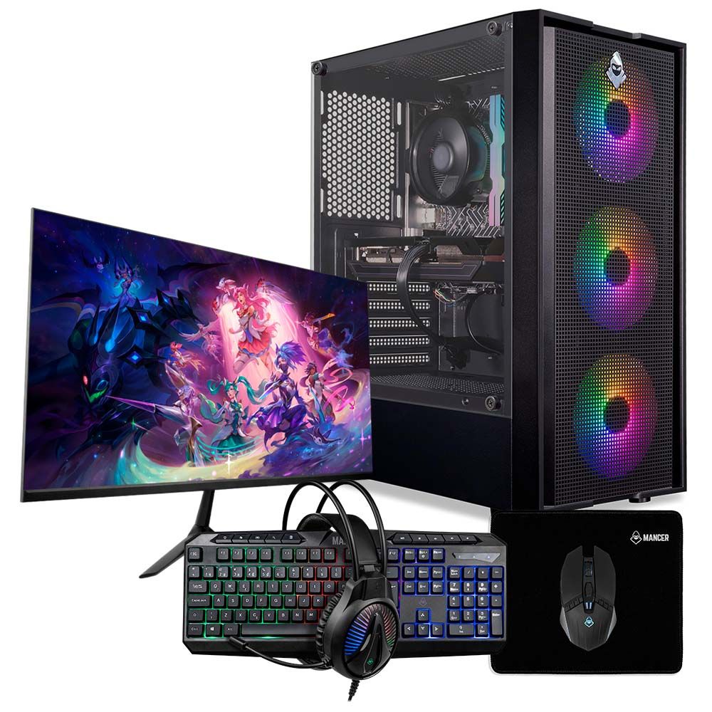 PC Gamer Completo Mancer Valquíria III, Intel i5-10400F, Radeon RX 580 8GB, 16GB DDR4, SSD M.2 480GB + Monitor + Kit Periféricos
