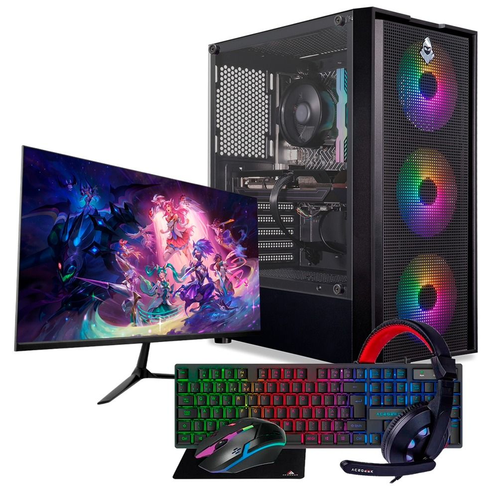 PC Gamer Completo Pichau Vetala II, AMD Ryzen 5 5500, Radeon RX 9060 8GB, 16GB DDR4, SSD 480GB + Monitor + Kit Periféricos