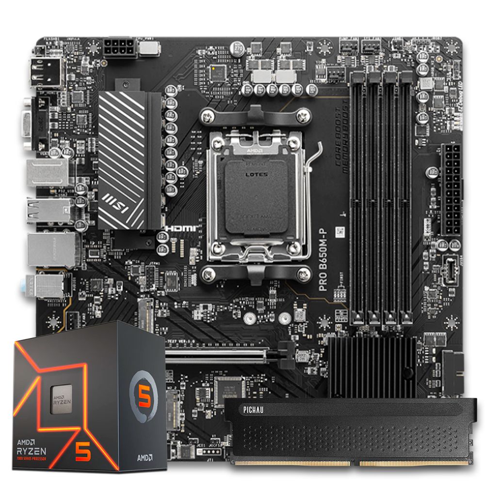 Pichau Kit upgrade, AMD Ryzen 5 7600X, B650M DDR5, 16GB