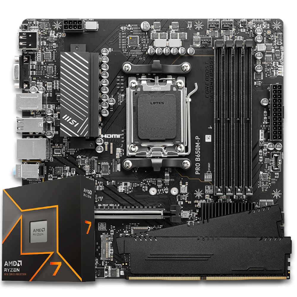 Pichau Kit upgrade, AMD Ryzen 7 9700X, B650M DDR5, 16GB