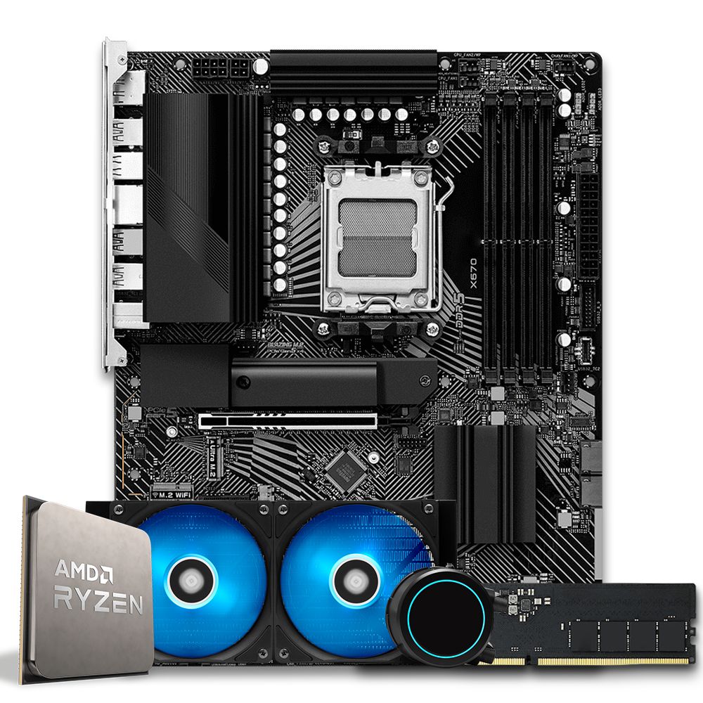 Pichau Kit upgrade, AMD Ryzen 7 7800X3D, X670, 16GB DDR5, Water Cooler 240mm