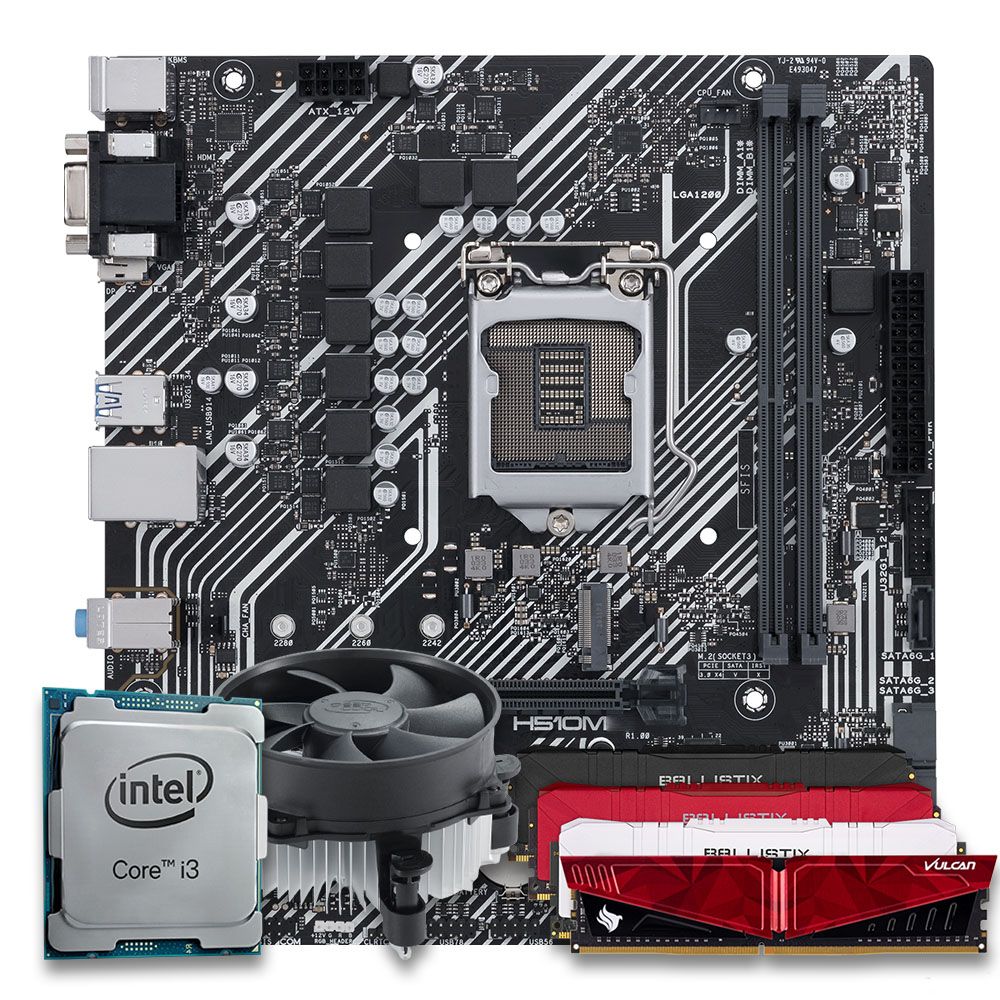 Pichau Kit Upgrade, Intel i3-10100, H510M DDR4, 16GB DDR4