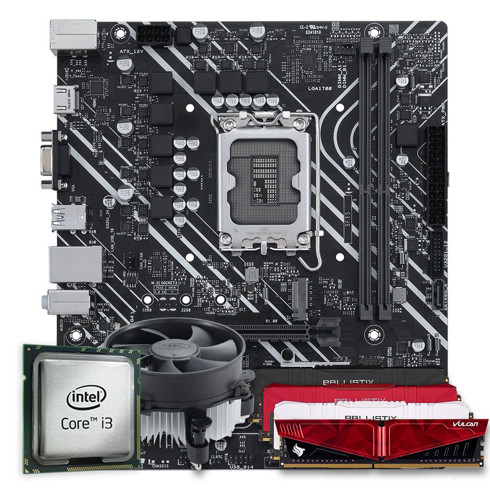 Pichau Kit upgrade, Intel i3-12100F, H610M DDR4, 8GB DDR4, Cooler