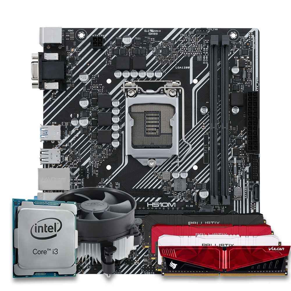 Pichau Kit Upgrade, Intel i3-10100F, H510M DDR4, 16GB DDR4, Cooler